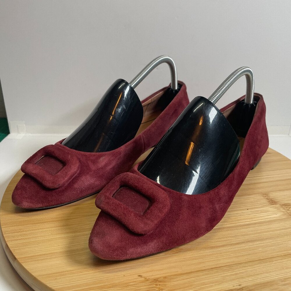 Vionic Women us 9 EU 41 Maroon Red Suede Amanda Pointed Ballet Flats Buckle